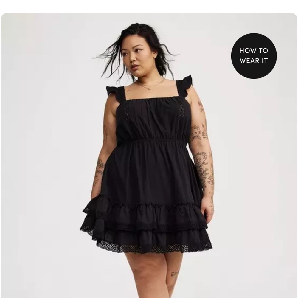 Torrid Mini Cotton Tiered Lace-Trim Dress